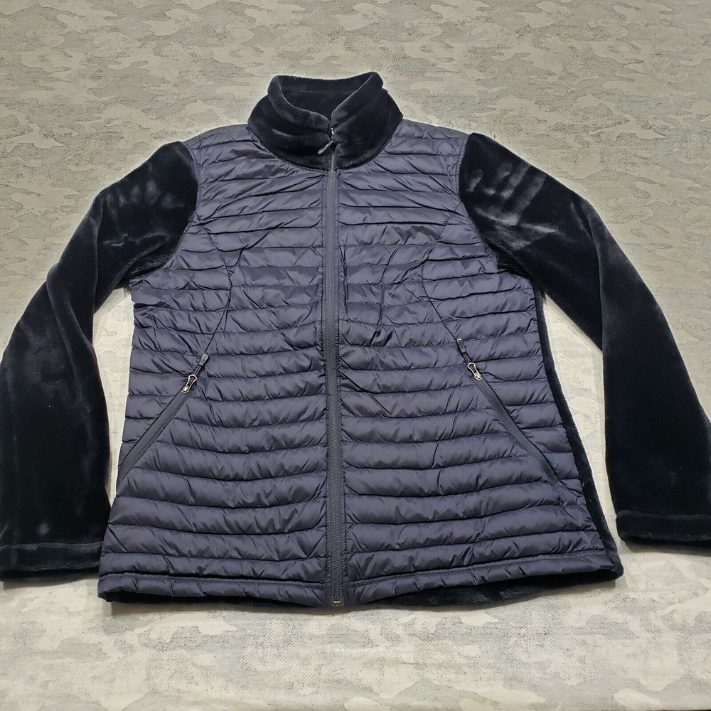 32 Degree‎ Heat Puffer Down Jacket Womens Large Blue Full Zip Mock Neck